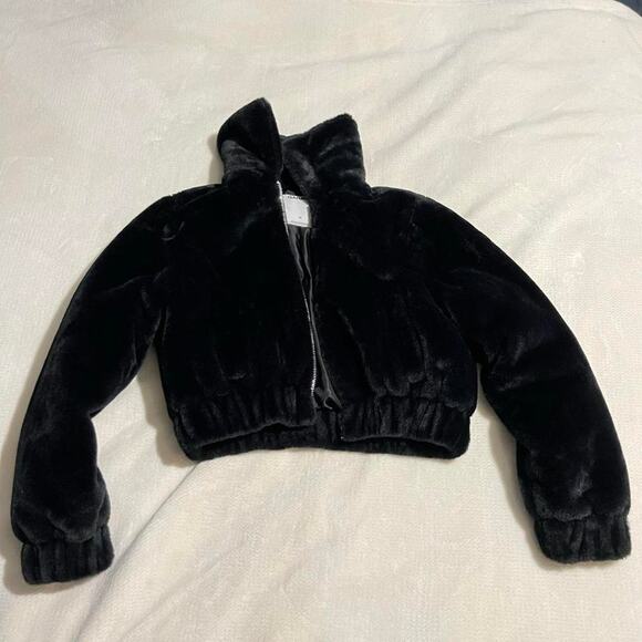 Black faux fur bomber jacket - Picture 1 of 4